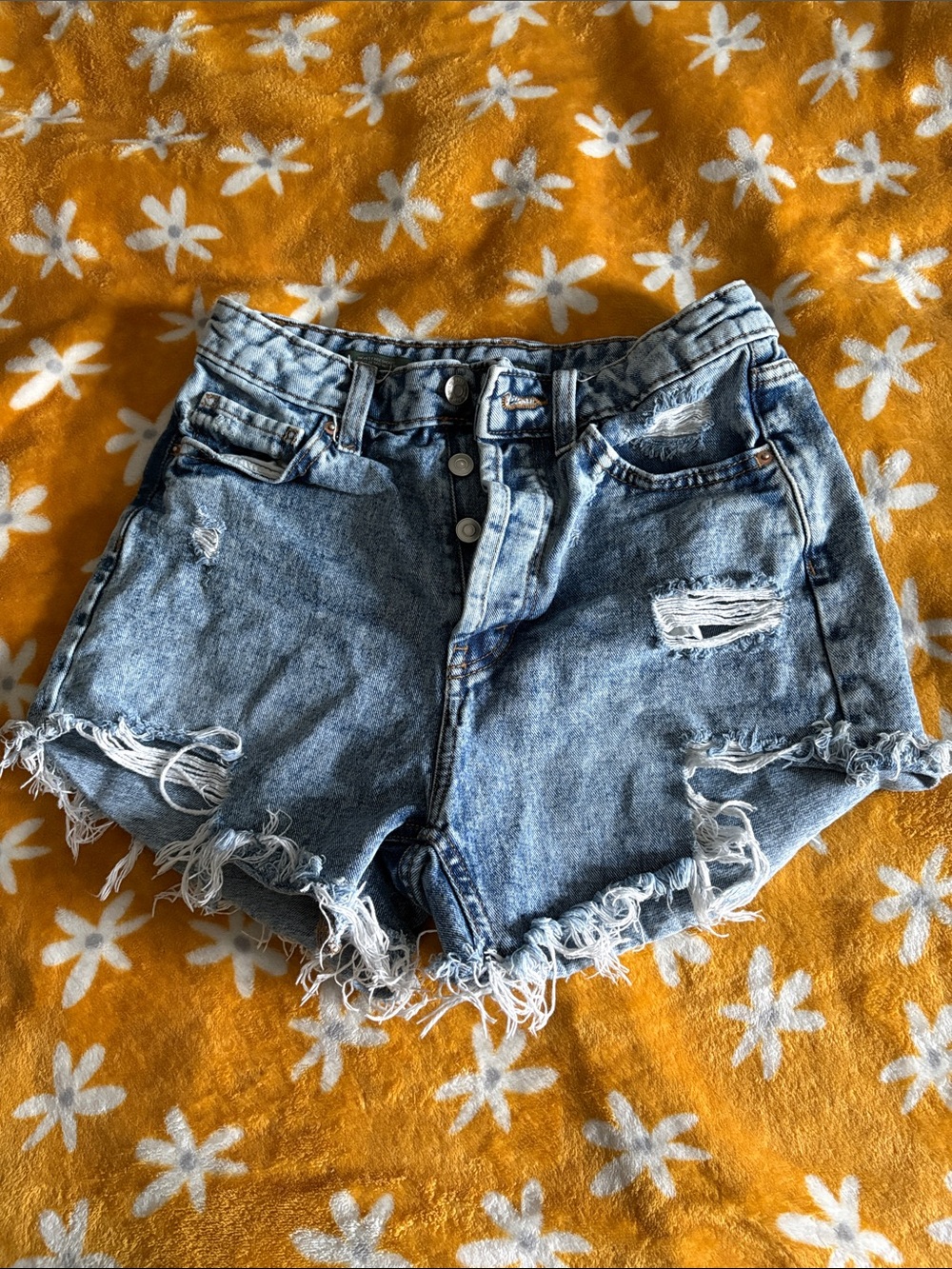 wild fable Light Blue Distressed High-Rise Denim Shorts